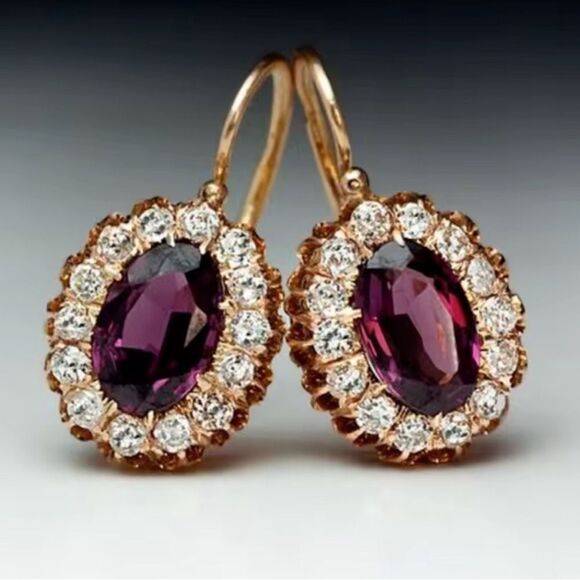 Elegant Purple and Gold Earrings - Picture 1 of 2